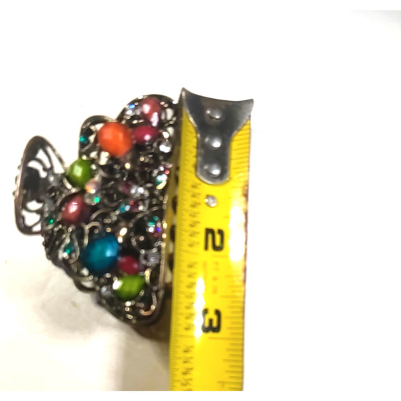 Hair Claw Clip Rhinestone Bright Colored Bejeweled Copper Tone Metal - Picture 5 of 5